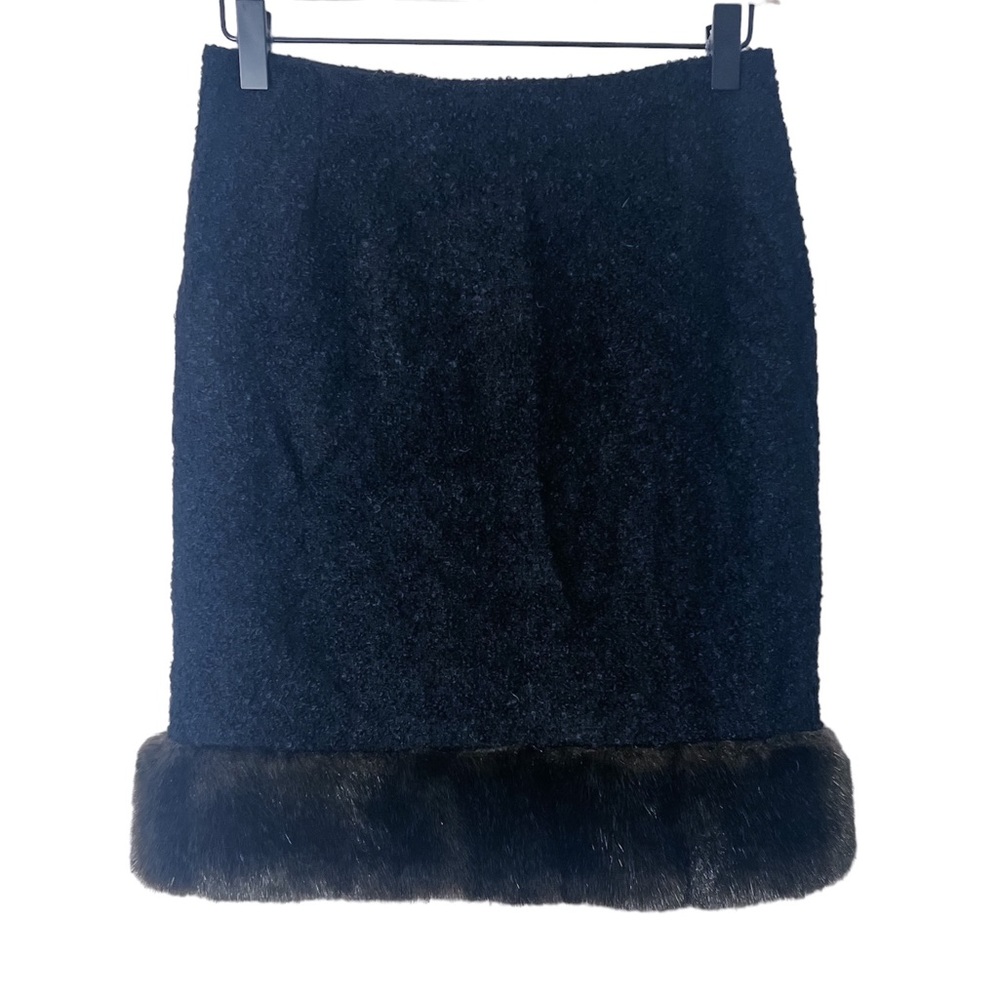 Trina Turk Pencil Boucle Faux Fur Trim Skirt